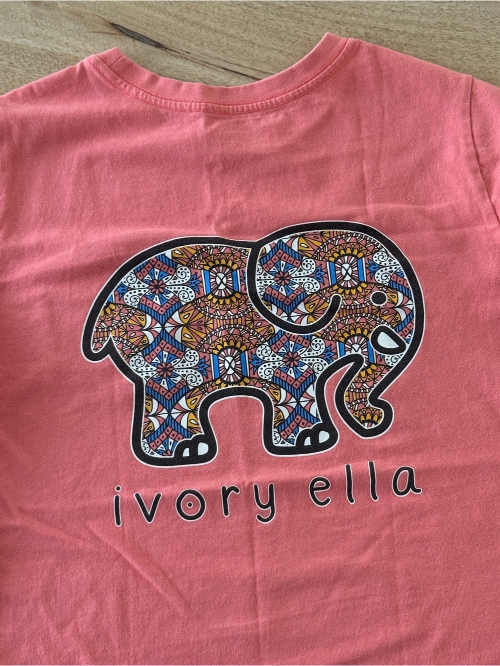 ivory ella Coral Short Sleeve Tee with Patterned Elephant Graphic